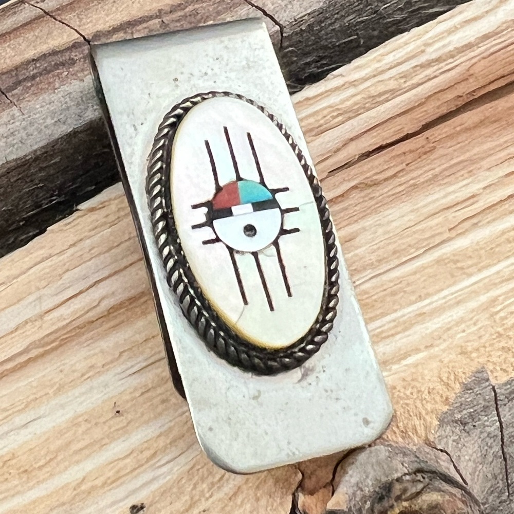 Vintage Native American Zuni Sunface Money Clip